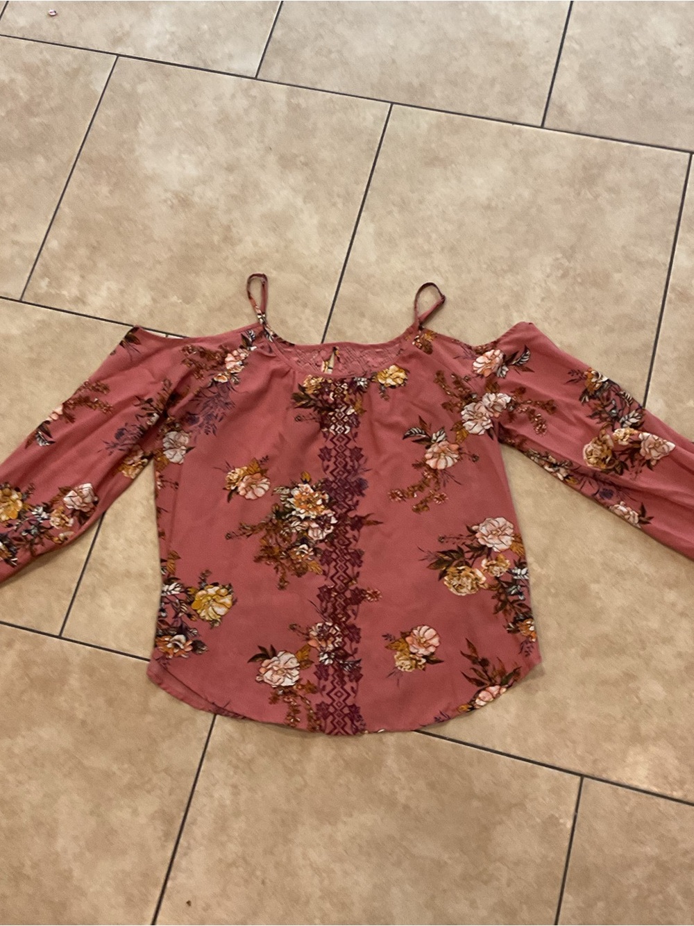Floral Boho Romantic Cottagecore Cold-Shoulder Blouse in Dusty Rose